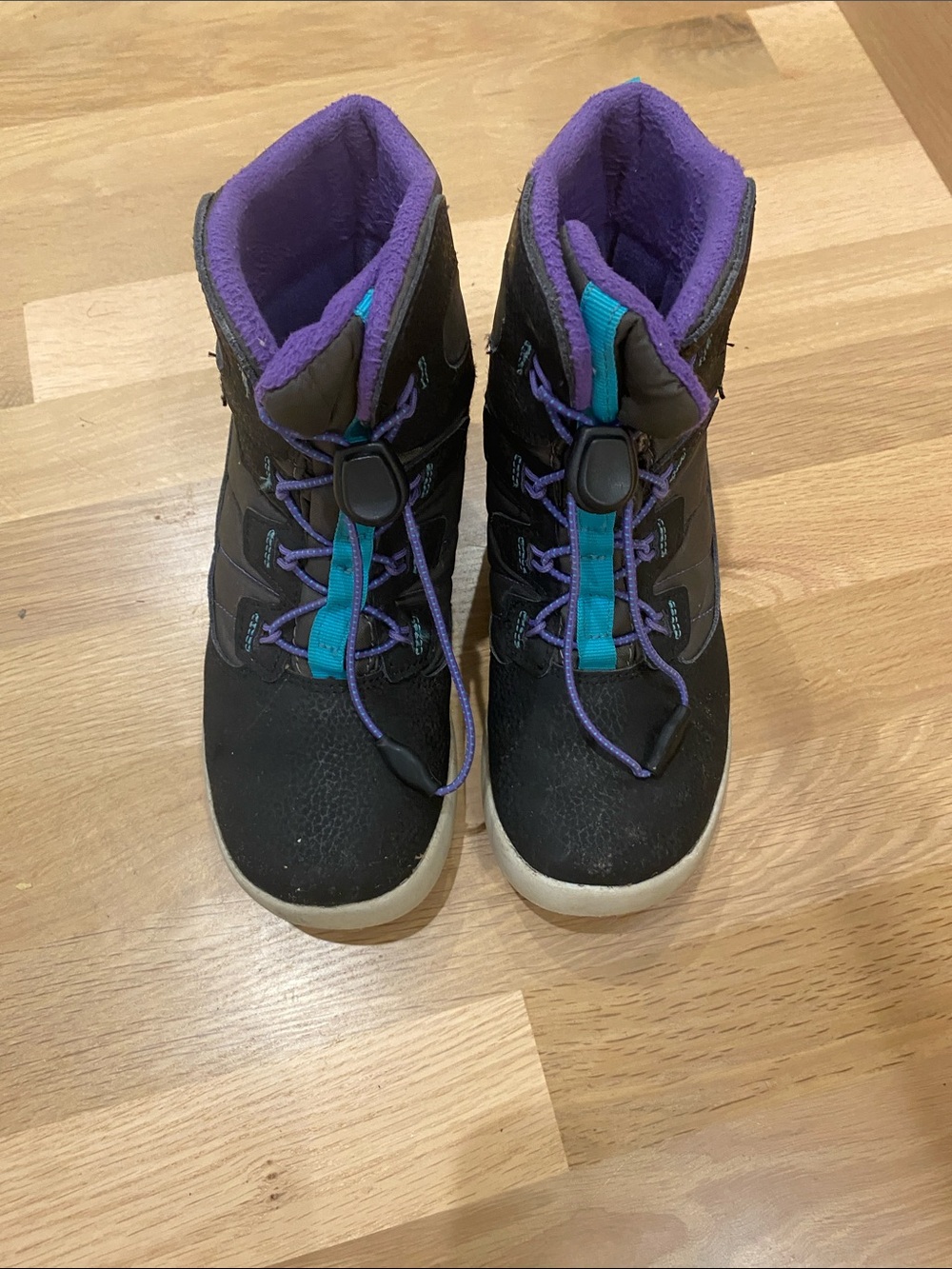 Merrell Kids Black Boots with Purple Lining and Teal Accents